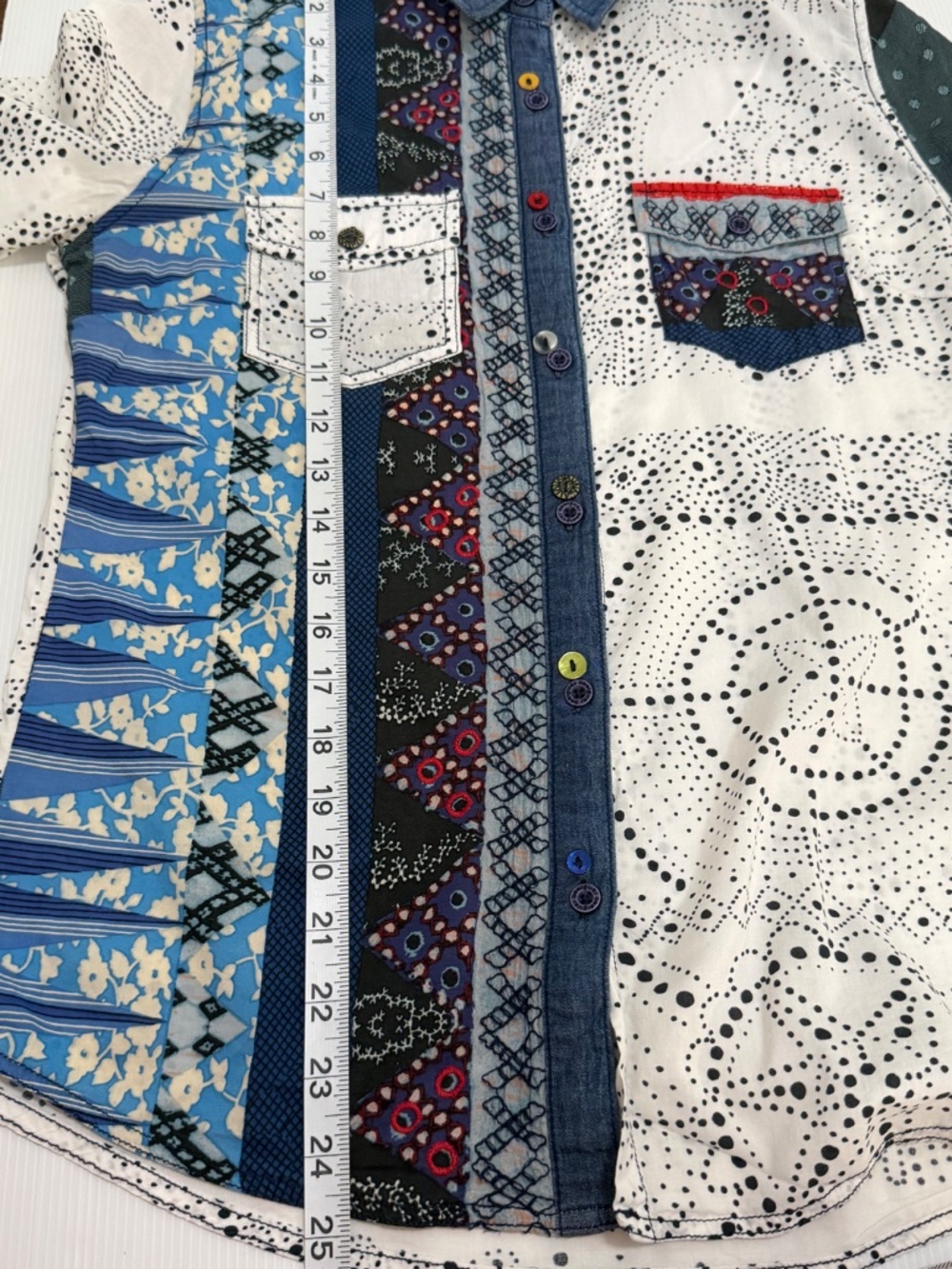 Desigual CAM_MARTE Patchwork Button Down Shirt Women’s M Multi-Pattern Cotton - Picture 12 of 15